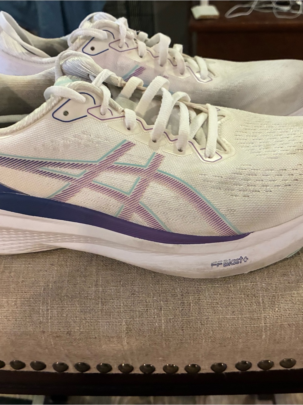 ASICS Women's White Running Sneakers with Purple and Teal Accents